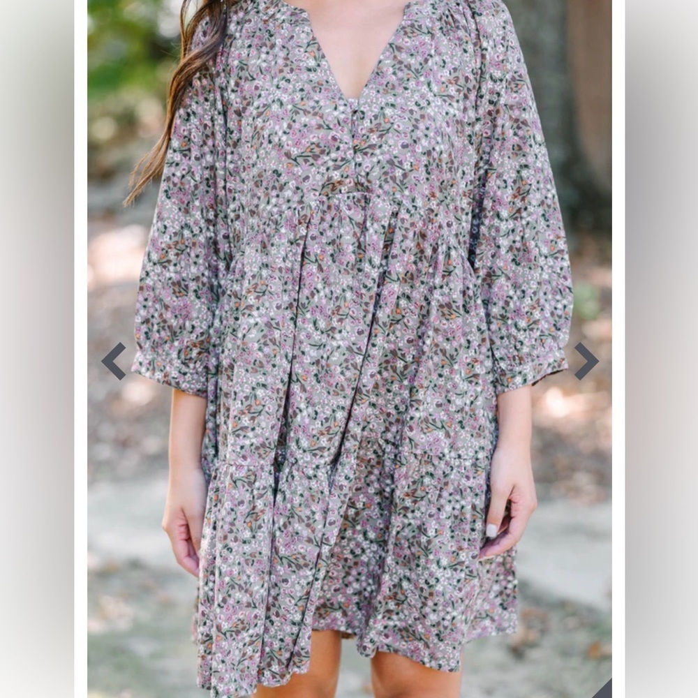 Long Sleeve V-Neck Bohemian Floral 
 Babydoll Mini Dress Coastal Feminine
